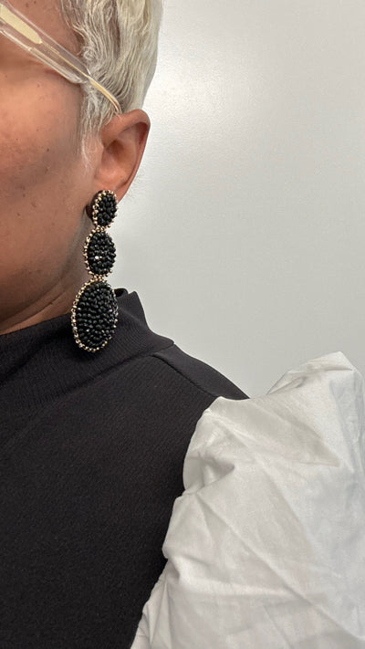 Blk Circle Drop Beaded Earrings