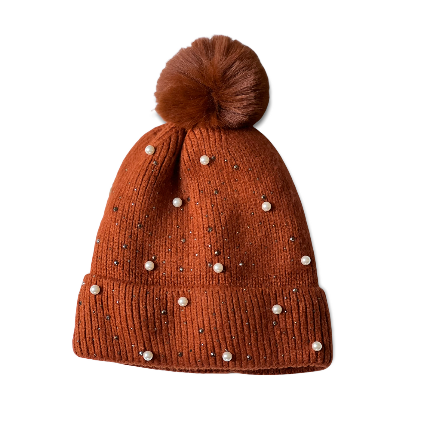 Pearl & Rhinestone Pom Beanie