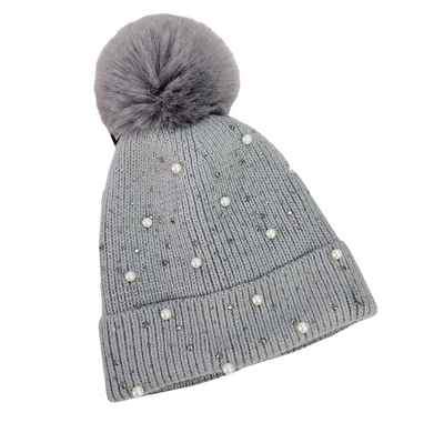 Pearl & Rhinestone Pom Beanie