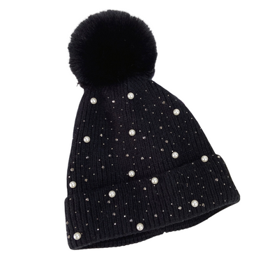 Pearl & Rhinestone Pom Beanie