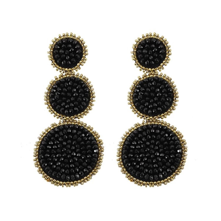 Blk Circle Drop Beaded Earrings